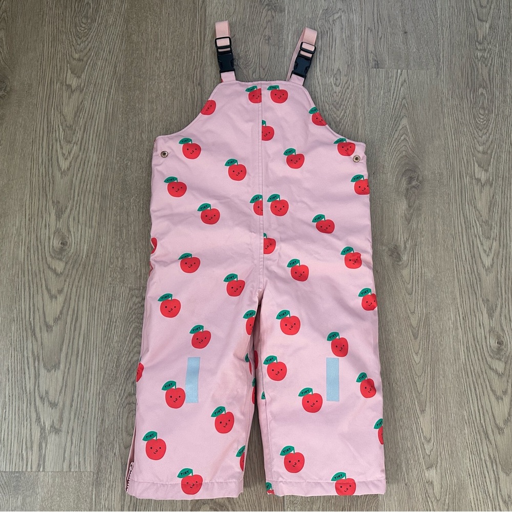 TINYCOTTONS Girl Toddler Apples Print Pink Snow Dungarees Sz4 Snowboard Ski Bibs